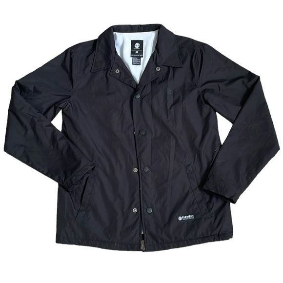 ELEMENT Black Button Up Tie Windbreaker Coach Collared Jacket - Picture 2 of 3